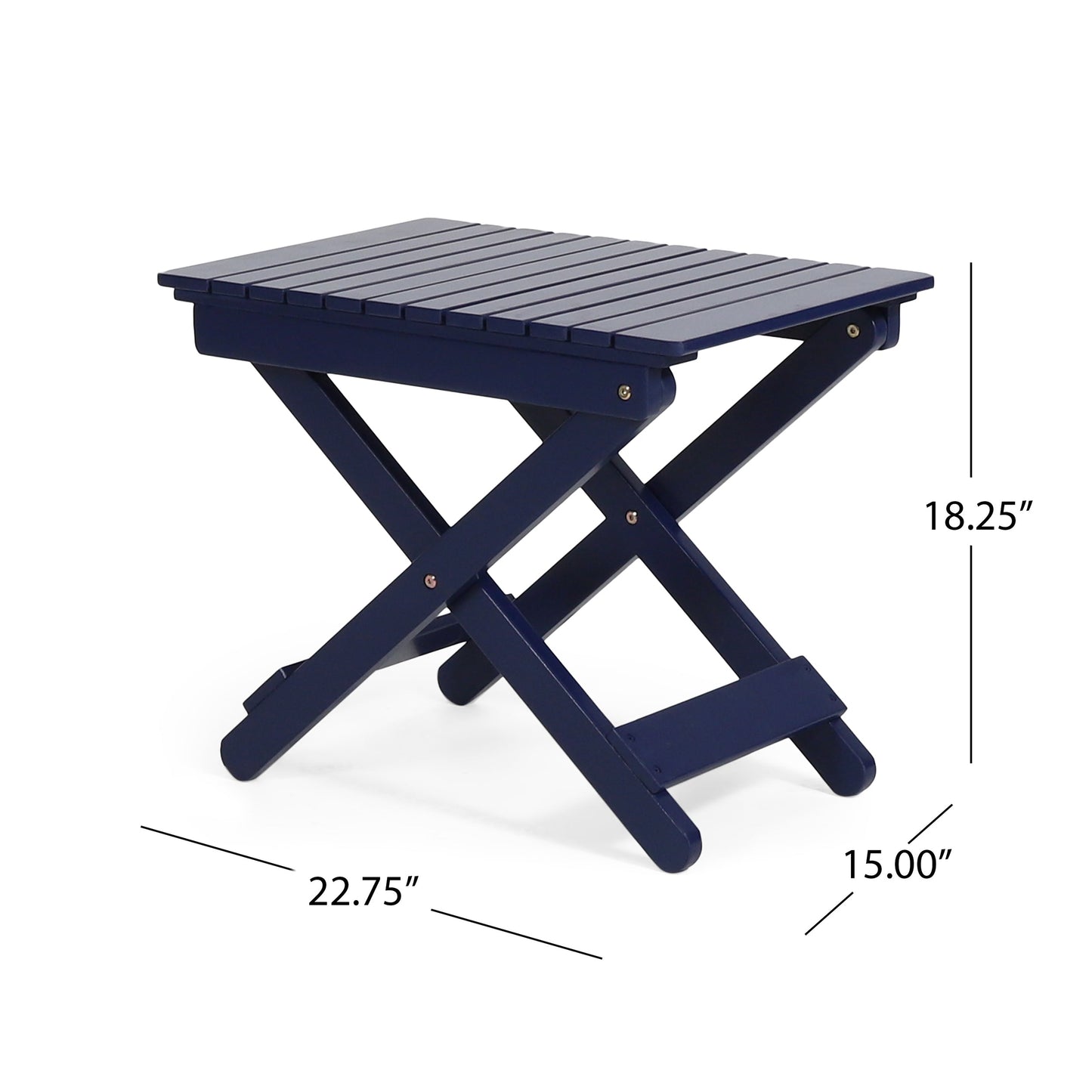 Outdoor Folding Wooden Side Table, Navy Blue, 15"D x 22.75"W x 18.25"H - Korvel
