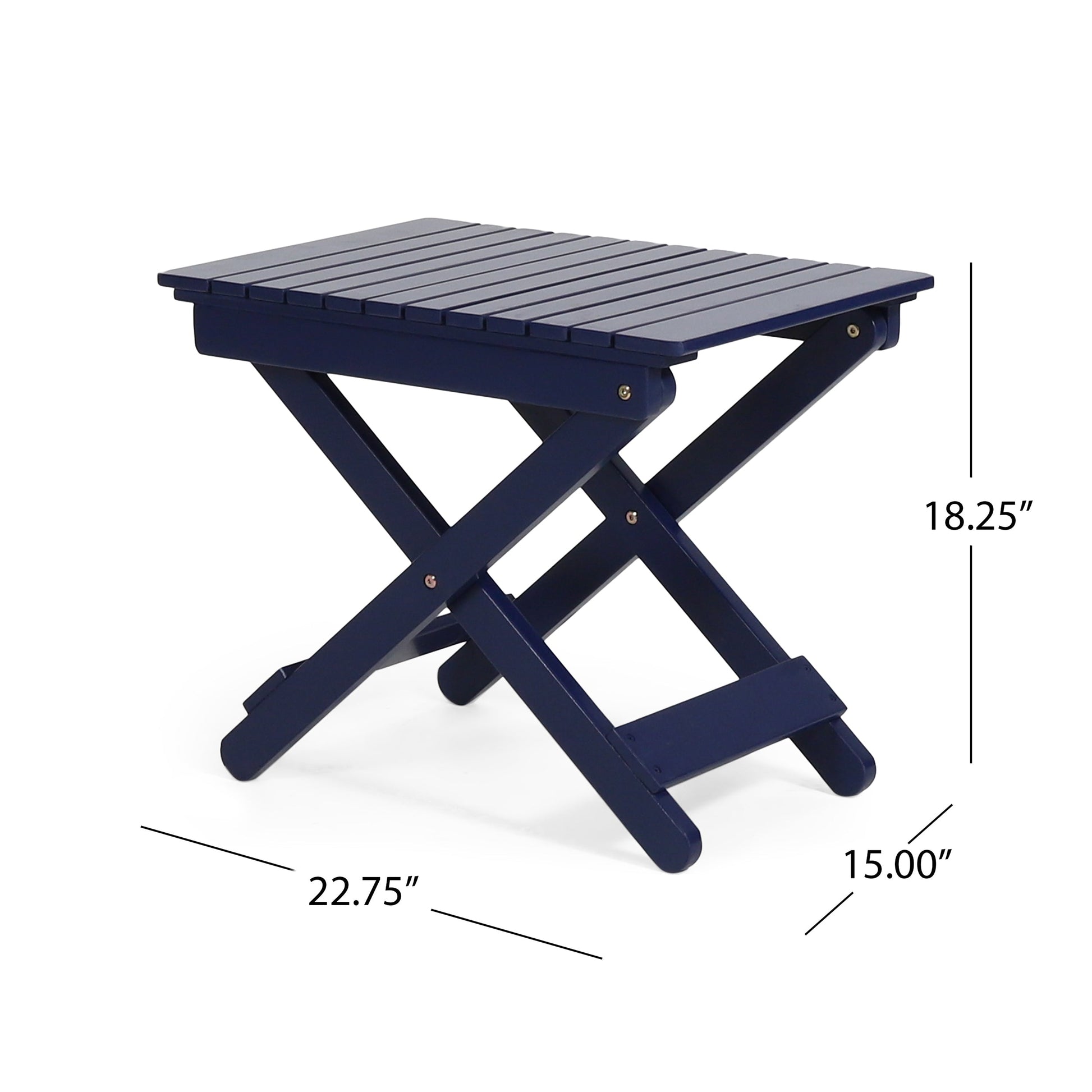 Outdoor Folding Wooden Side Table, Navy Blue, 15"D x 22.75"W x 18.25"H - Korvel