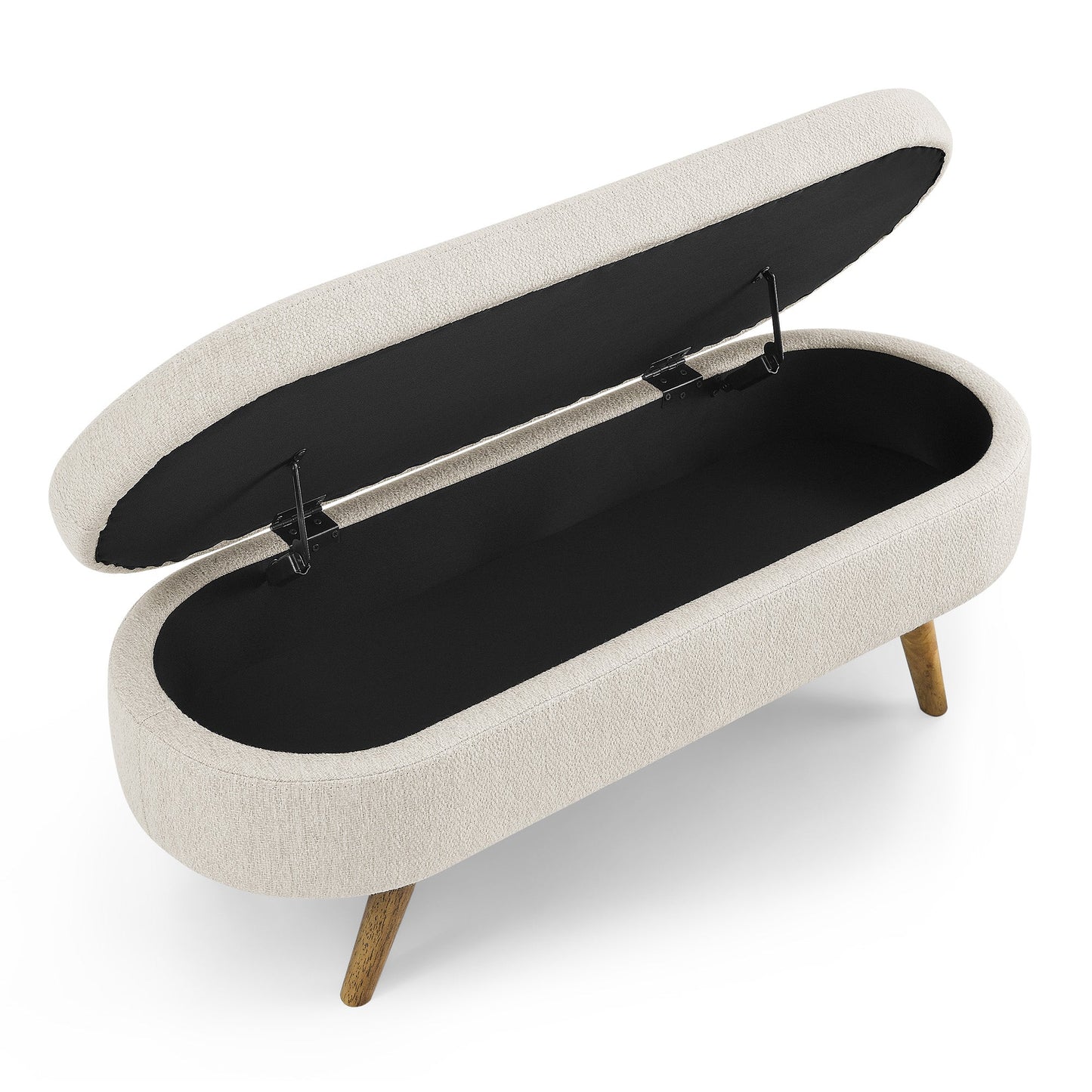 Ottoman Oval Storage Bench Rubber Wood Legs Beige(43.5"x16"x16") - Korvel