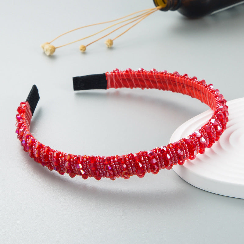 Hair Hoop Hand-Woven Beaded Headband Female Baroque Sponge Hair Bundle Korean Face Wash Hair Accessories - Korvel