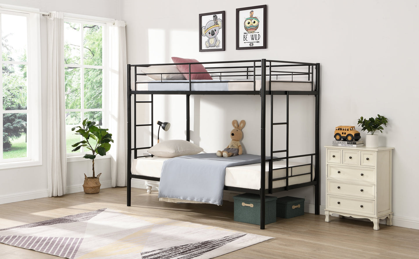 Premium Bunk Bed with Dual Ladders and Guardrail - Black