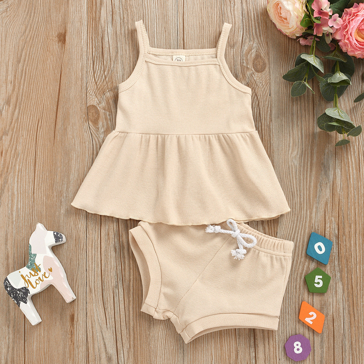 Organic Cotton Baby Girls Summer Outfit Set - Tops & Shorts