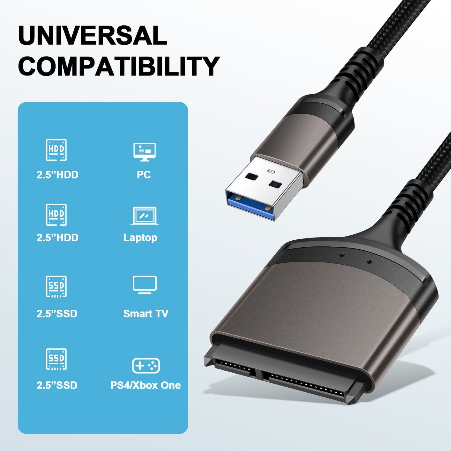 USB 3.0 to SATA Easy Drive Cable Serial Hard Disk 2.5-inch Mobile Hard Disk Adapter Cable USB Aluminum Alloy Shell - Korvel