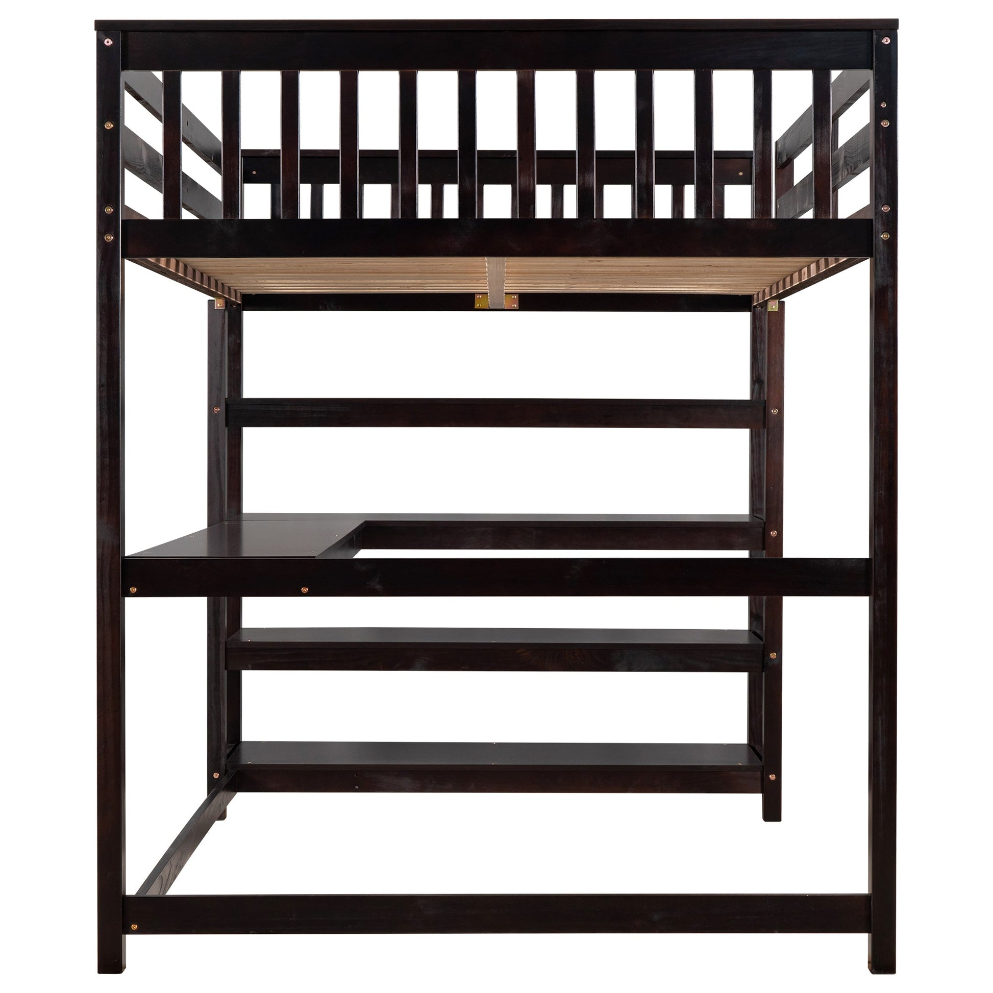 Full Size Loft Bed with Storage Shelves and Under-bed Desk  Espresso - Korvel