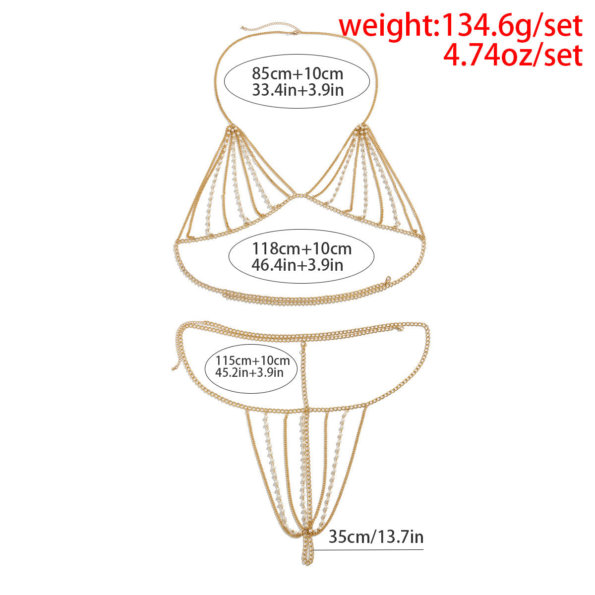 Exaggerated pearl chain bikini bra body chain sexy and fashionable body chain - Korvel