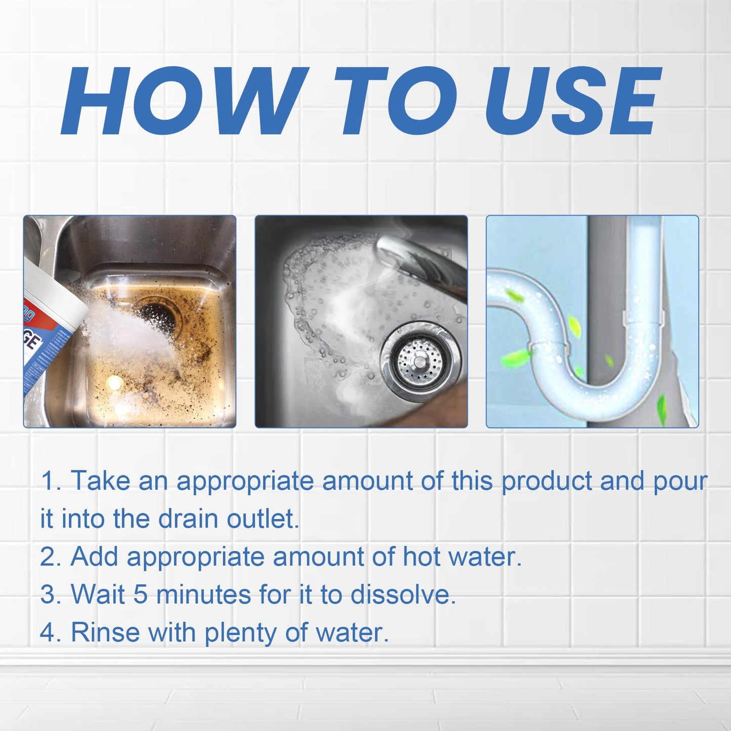 Pipe Remover, Kitchen Bathroom Drain Block Cleaning Stain Deodorant Remover - Korvel