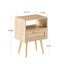 15.75" Rattan End table with drawer and solid wood legs Modern nightstand side table for living room natural - Korvel