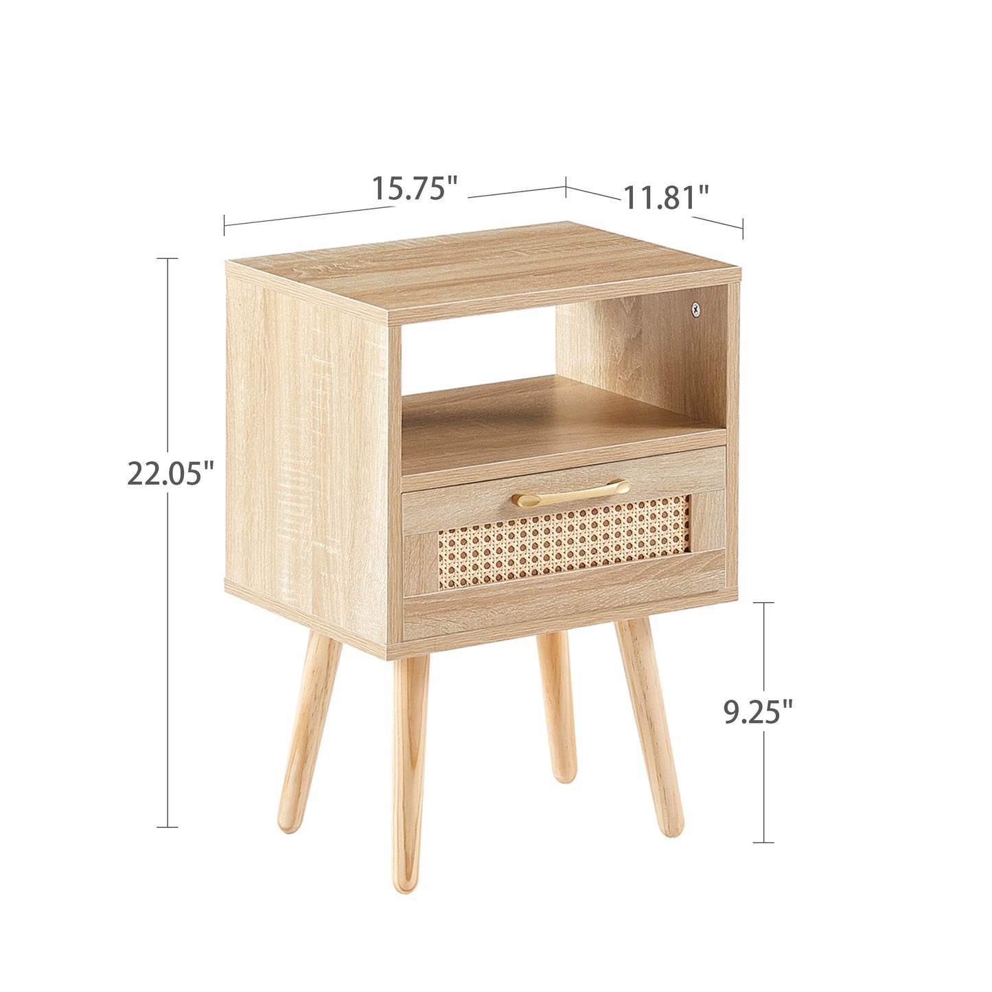 15.75" Rattan End table with drawer and solid wood legs Modern nightstand side table for living room natural - Korvel