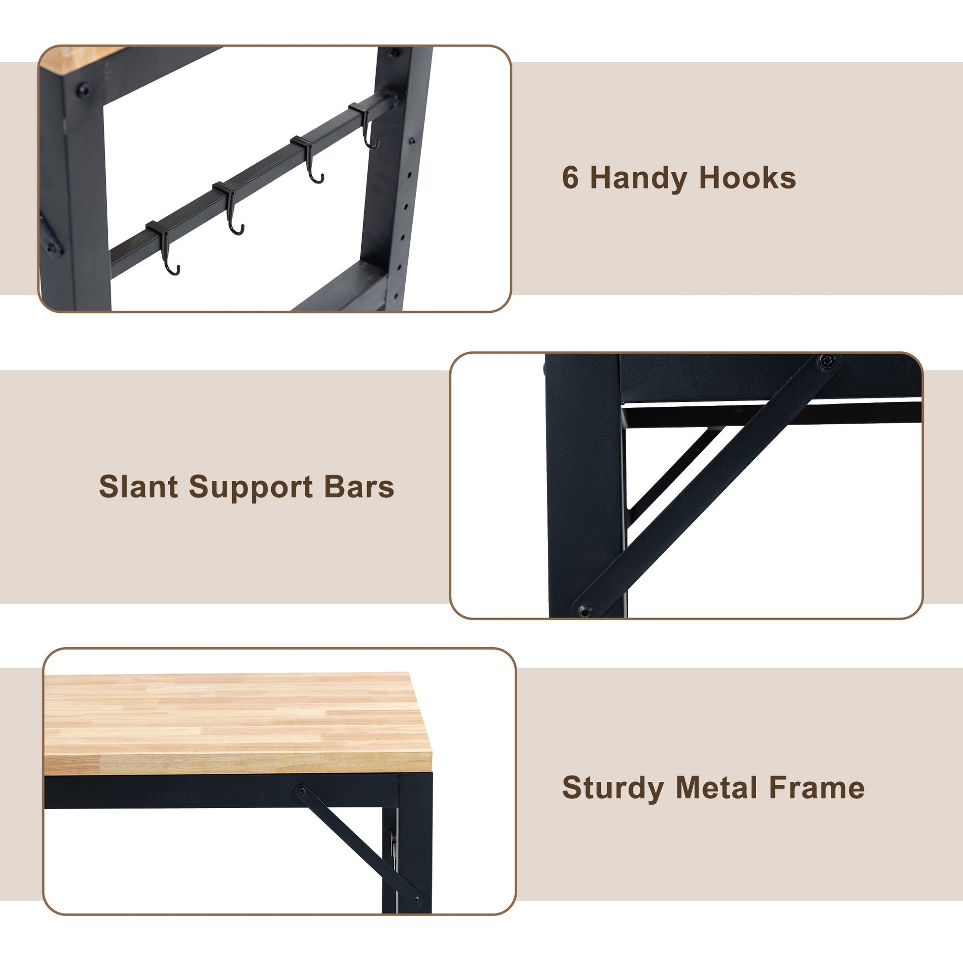 60 inch adjustable garage workbench, rubber wood heavy-duty workstation with power socket and wheels, 2000 pound load capacity - Korvel