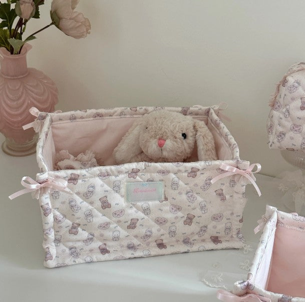 Cute Cat and Bear Satin Storage Basket