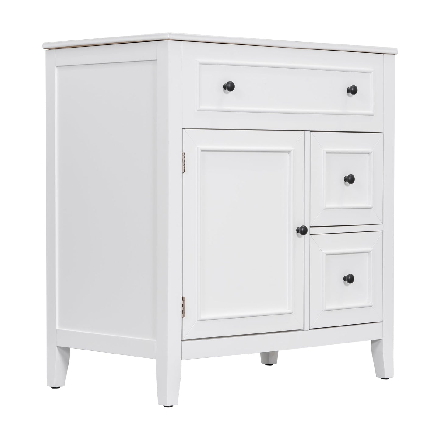30" Bathroom Vanity with Sink Top, Bathroom Vanity Cabinet with Door and Two Drawers, Solid Wood Frame, One Package, White - Korvel
