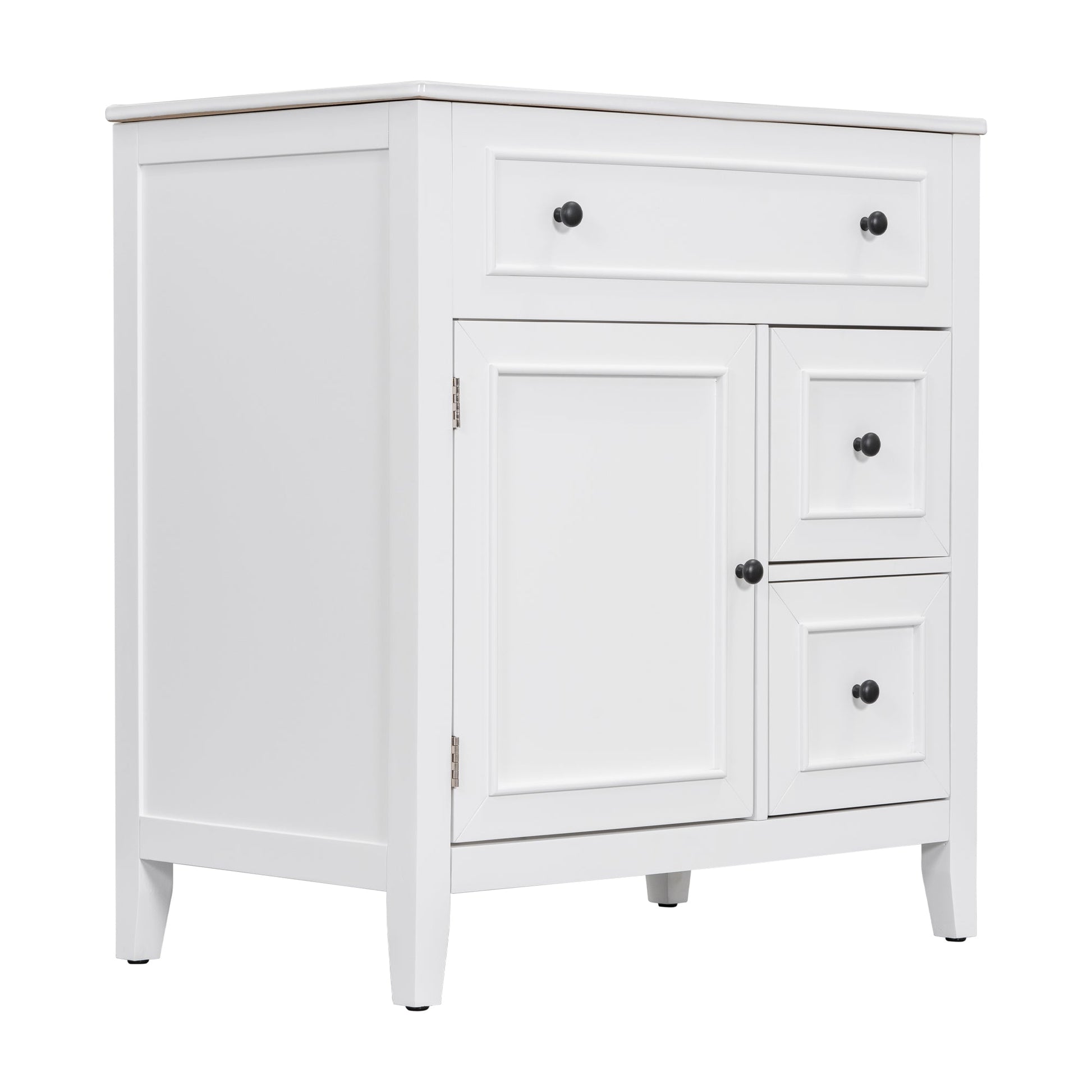 30" Bathroom Vanity with Sink Top, Bathroom Vanity Cabinet with Door and Two Drawers, Solid Wood Frame, One Package, White - Korvel