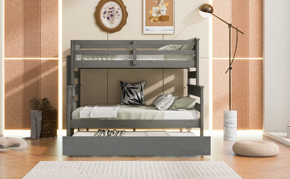 Wood Twin over Full Bunk Bed with Trundle - Gray