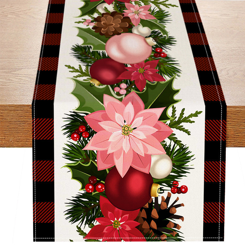 Christmas plaid linen table flag floral ball printed tablecloth entrance small tablecloth living room counter decoration tea flag - Korvel