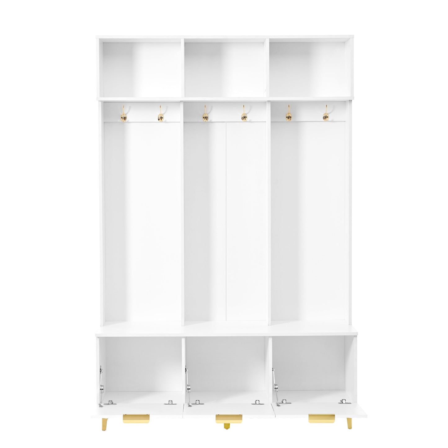 Large storage hall tree with bench, multifunctional storage platform, luxury clothes hanger equipped with 6 gold hooks - Korvel