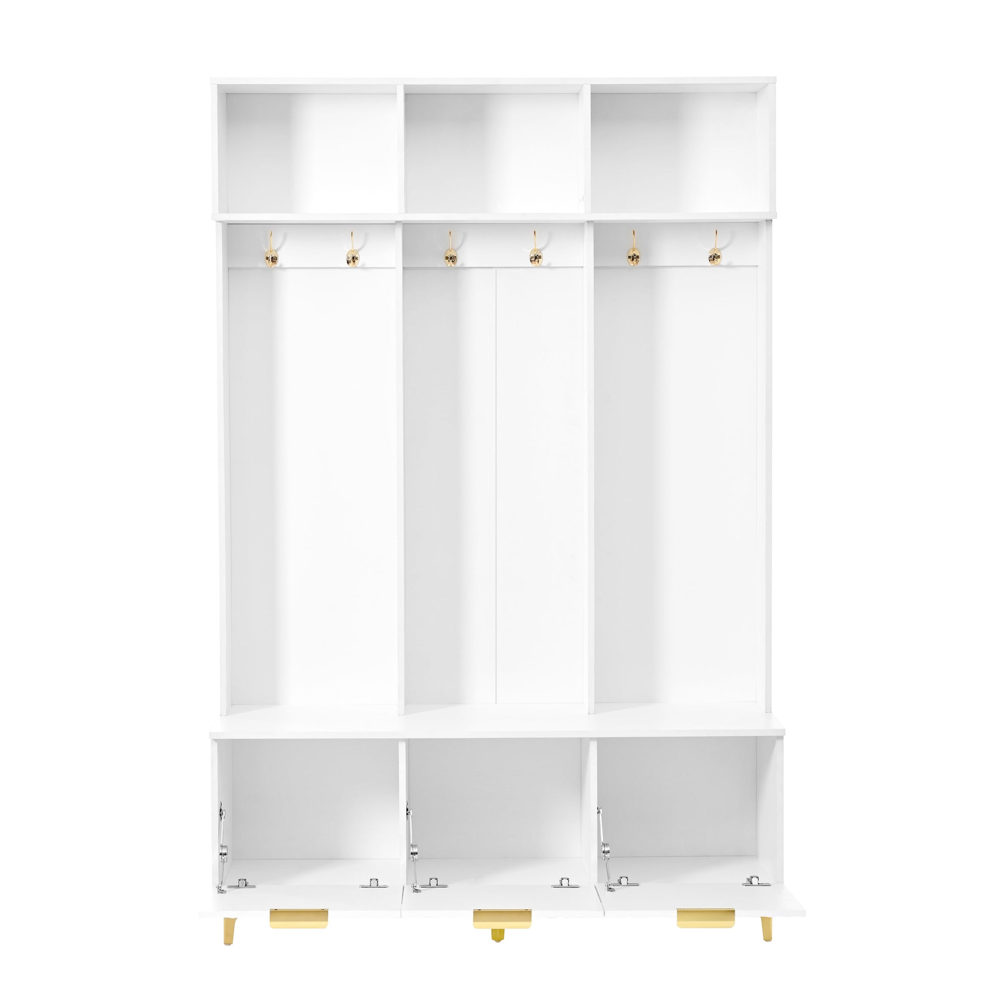 Large storage hall tree with bench, multifunctional storage platform, luxury clothes hanger equipped with 6 gold hooks - Korvel