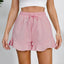 Women's cotton and linen shorts with ruffled edges and drawstring casual pants for women - Korvel