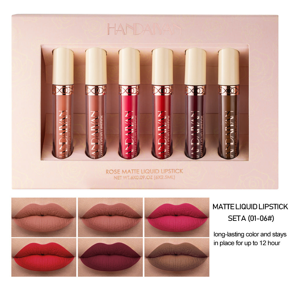 HANDAIYAN 6 Matte Rose Lip Gloss Set - Premium Gift Box