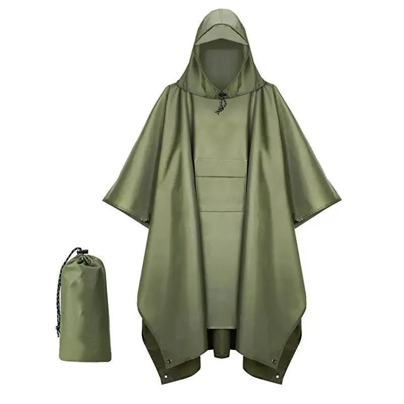 3 In 1 Outdoor Military Raincoat Hooded Sleeve Waterproof Rain Poncho Motorcycle Rain Cover Camping Hiking Travel Rainwear Tent - Korvel