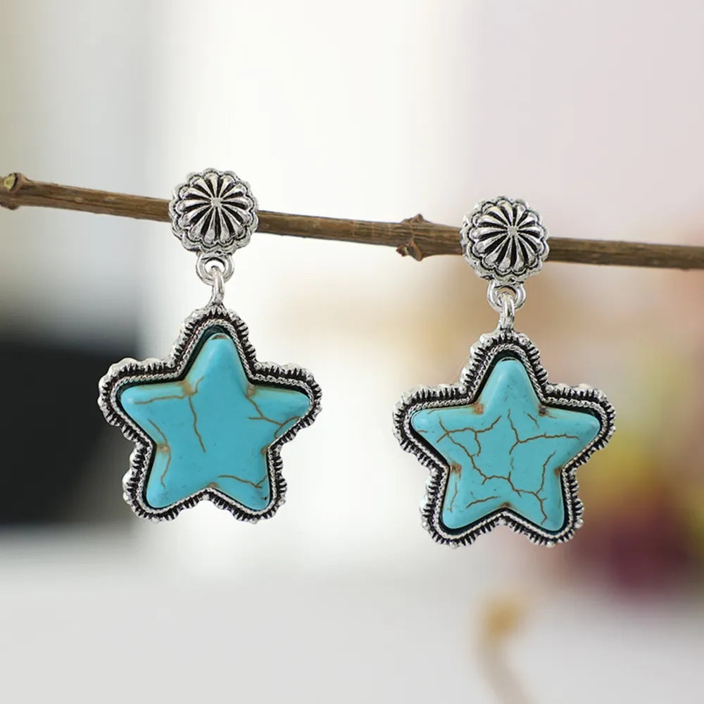 Artificial Turquoise Alloy Star Earrings - Korvel