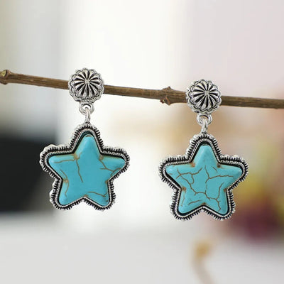 Artificial Turquoise Alloy Star Earrings - Korvel