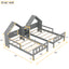 Double Twin Size Platform Bed with House-shaped Headboard and a Built-in Nightstand  Grey - Korvel