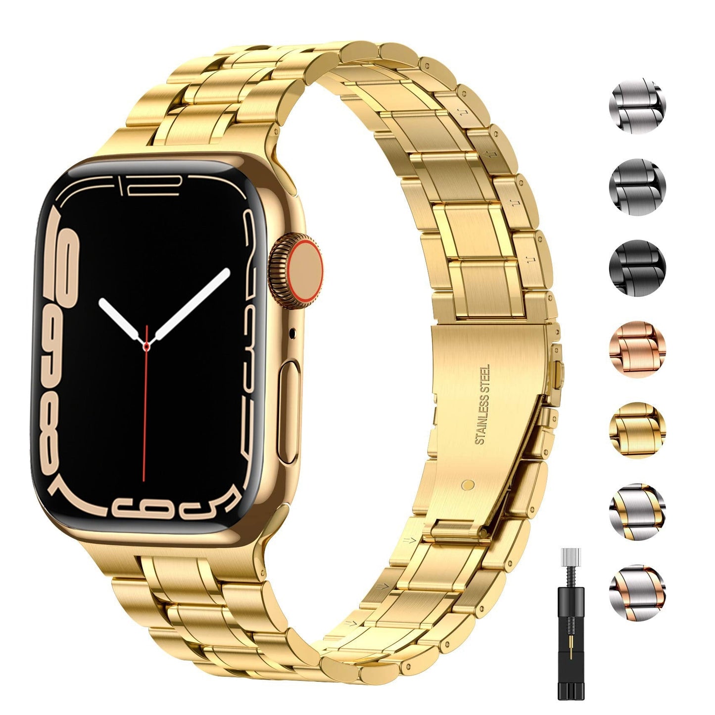 Suitable For Apple Watch S 3 4 5 iwatch S 7 8 9 Stainless Steel Metal Fine Steel Watch Chain With Five Beads - Korvel