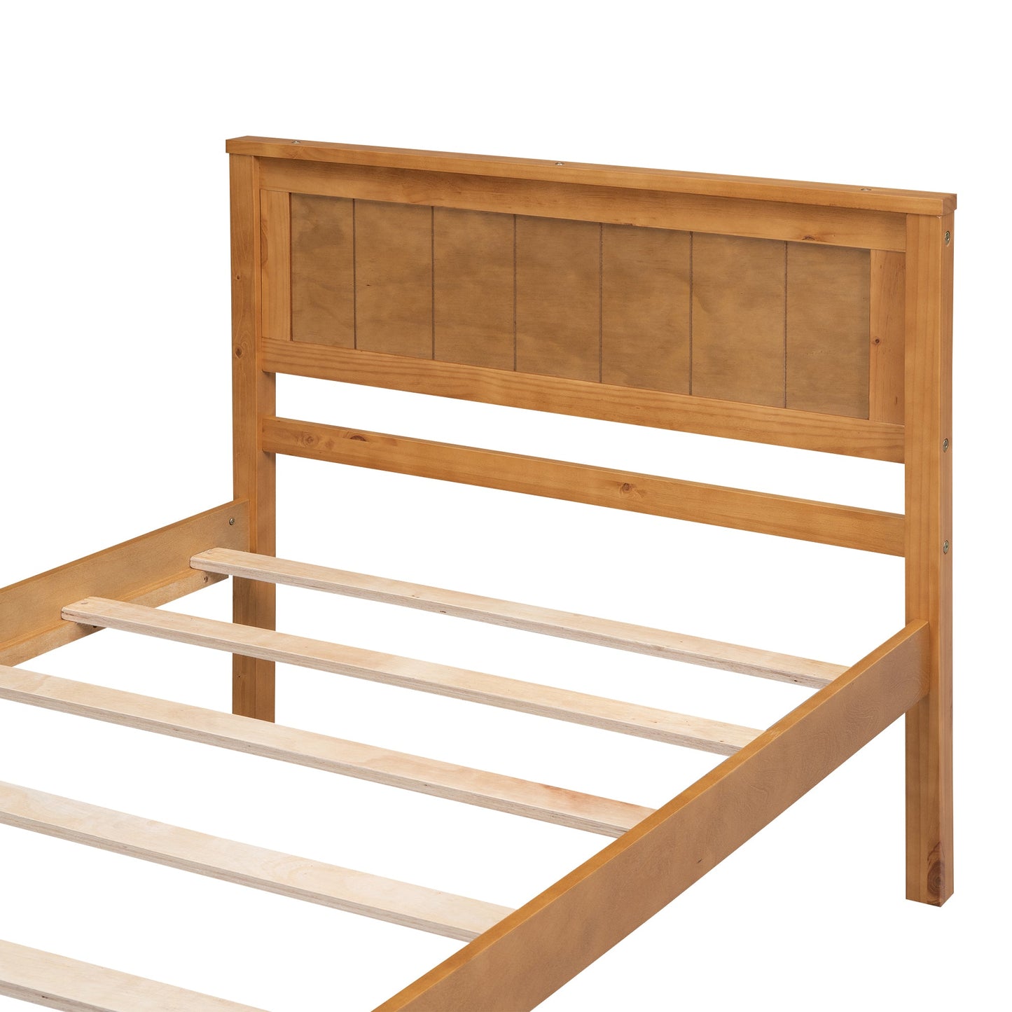 Elegant Twin Platform Bed Frame with Headboard - Oak Finish