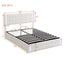 Full Size Upholstered Bed with LED Lights,Hydraulic Storage System and USB Charging Station,White - Korvel