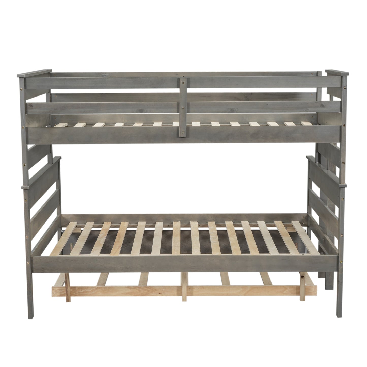 Wood Twin over Full Bunk Bed with Trundle - Gray