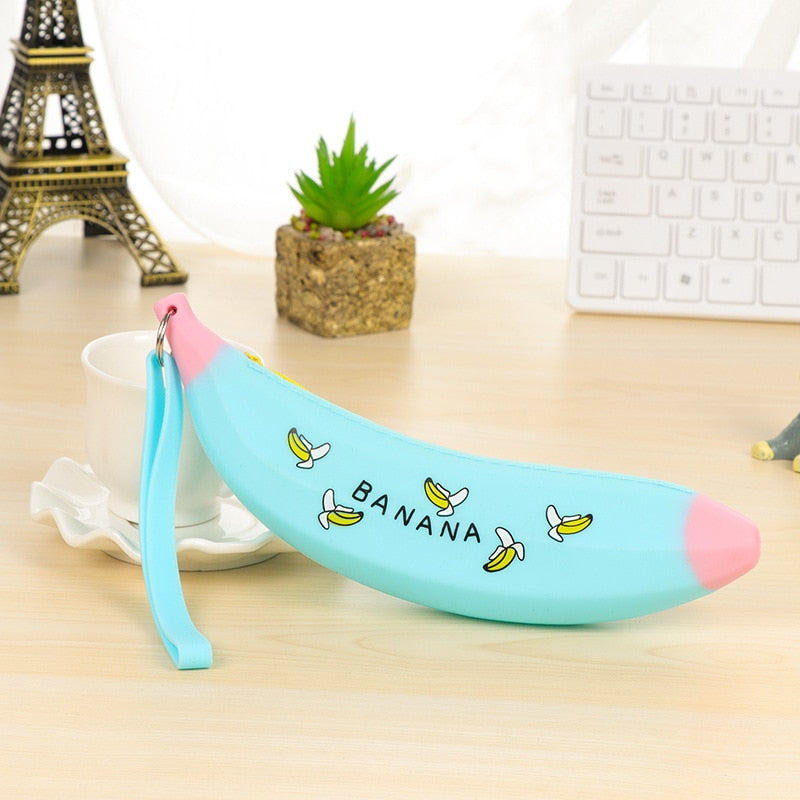 Simple Banana Green Onion Student Pencil Bag Super Cute Silicone Large Capacity Female Pencil Case Purse - Korvel