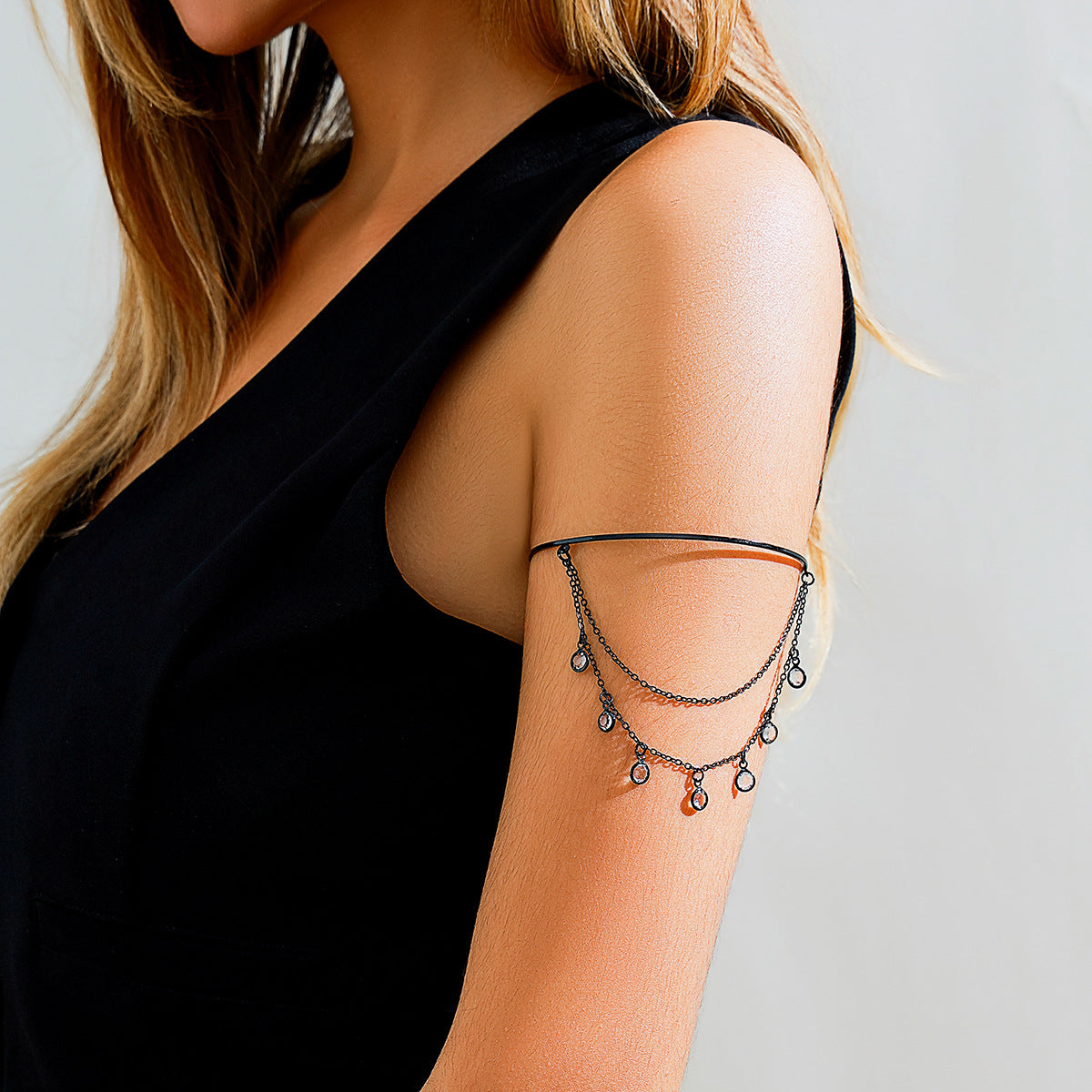 Sweet and Cool Gothic Cross Crystal Chain Multi layer Open Arm Bracelet Hand Ornament Leg Chain - Korvel