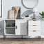 Modern characteristic storage cabinet side panel with glass sliding door and 3 drawers, dining table cabinet in white color - Korvel