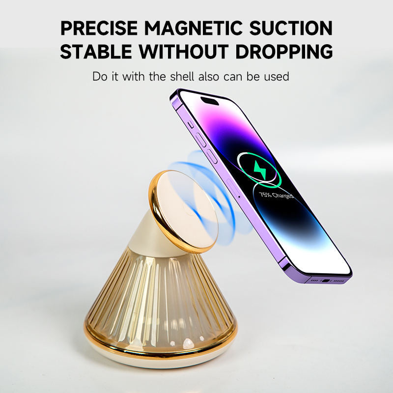 Conical adjustable magnetic wireless charger with night light suitable for iPhone 15W wireless charging bracket - Korvel