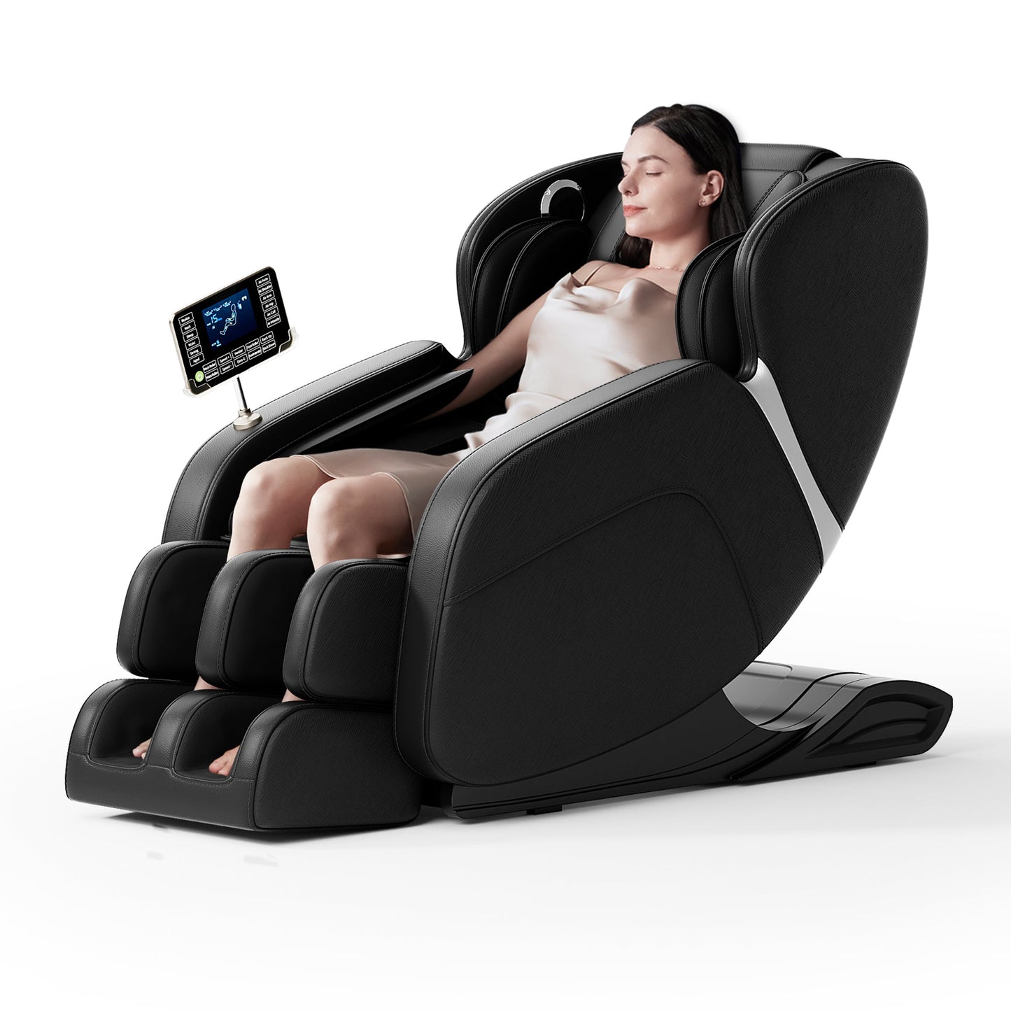 Full body deep tissue massage chair, foot massage, 8 fixed massage rollers, touch screen suitable for 5.1-5.75 feet high (black) - Korvel