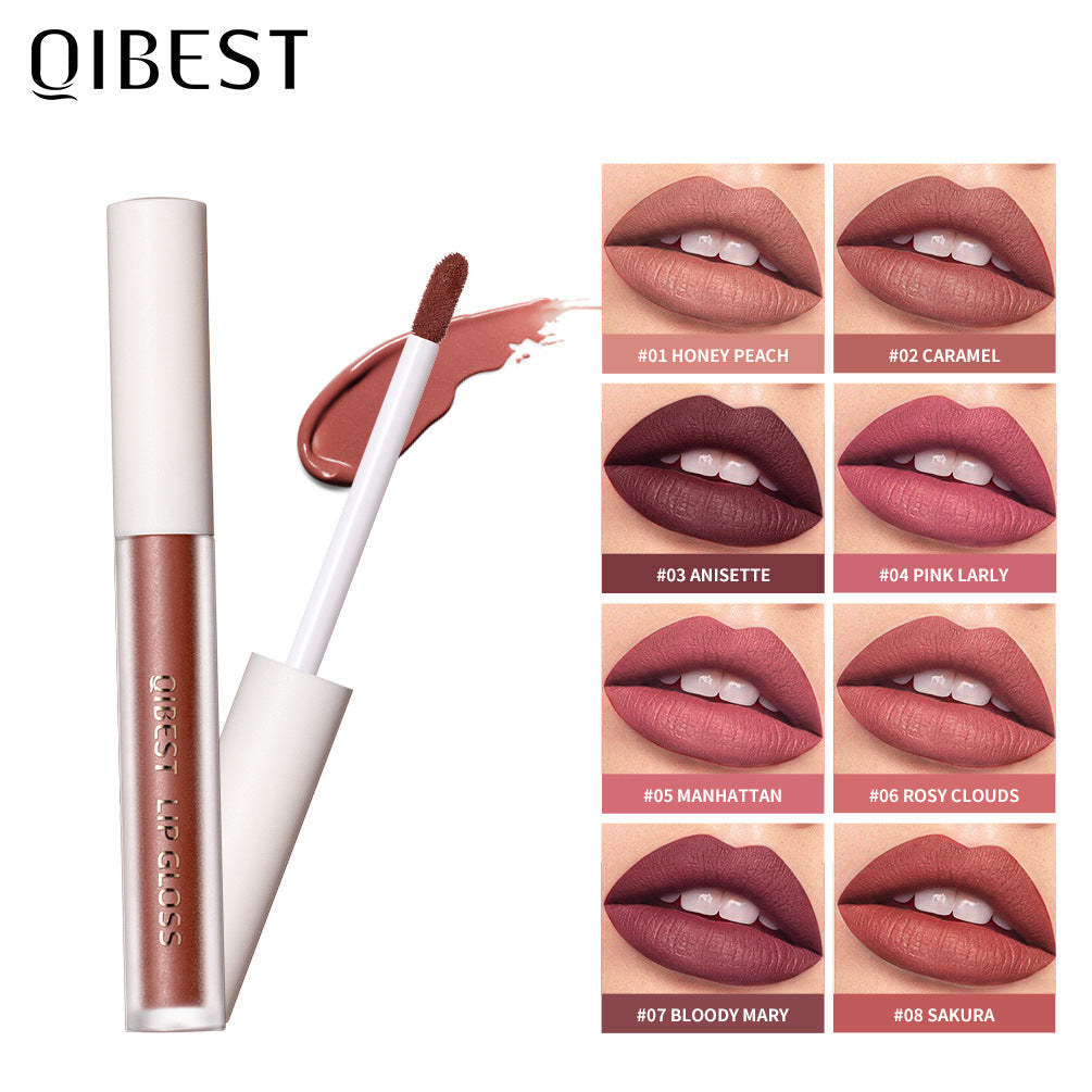 QIBEST Gloss Labial Mate de Terciopelo - Hidratante y No Pegajoso