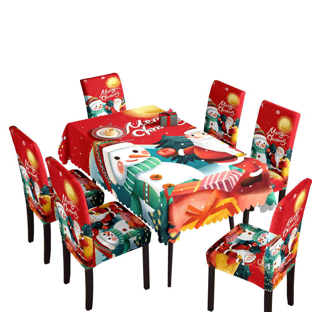 Christmas Waterproof Printed Tablecloth and Chair Cover Set