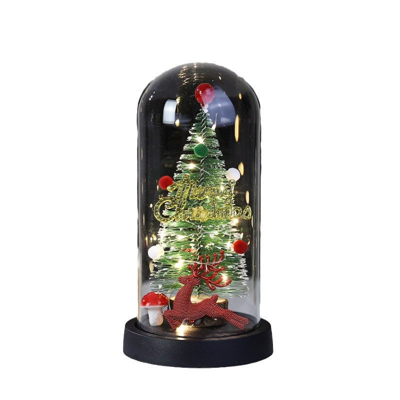 Christmas Gift LED Light Illumination Decorative Ornament Mini Christmas Tree Deer Glass Cover - Korvel