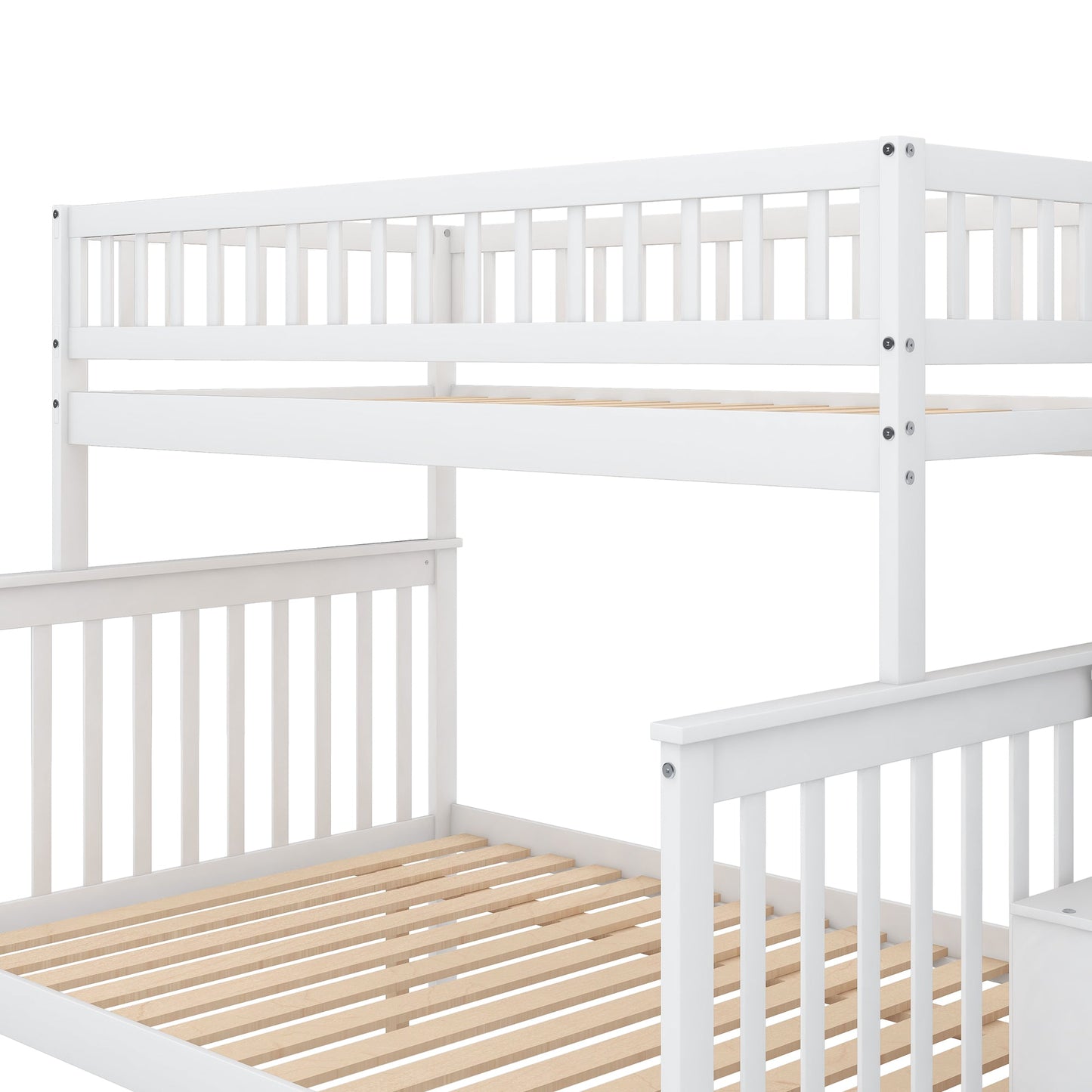 Elegant Twin over Full Bunk Bed with Trundle and Staircase - White