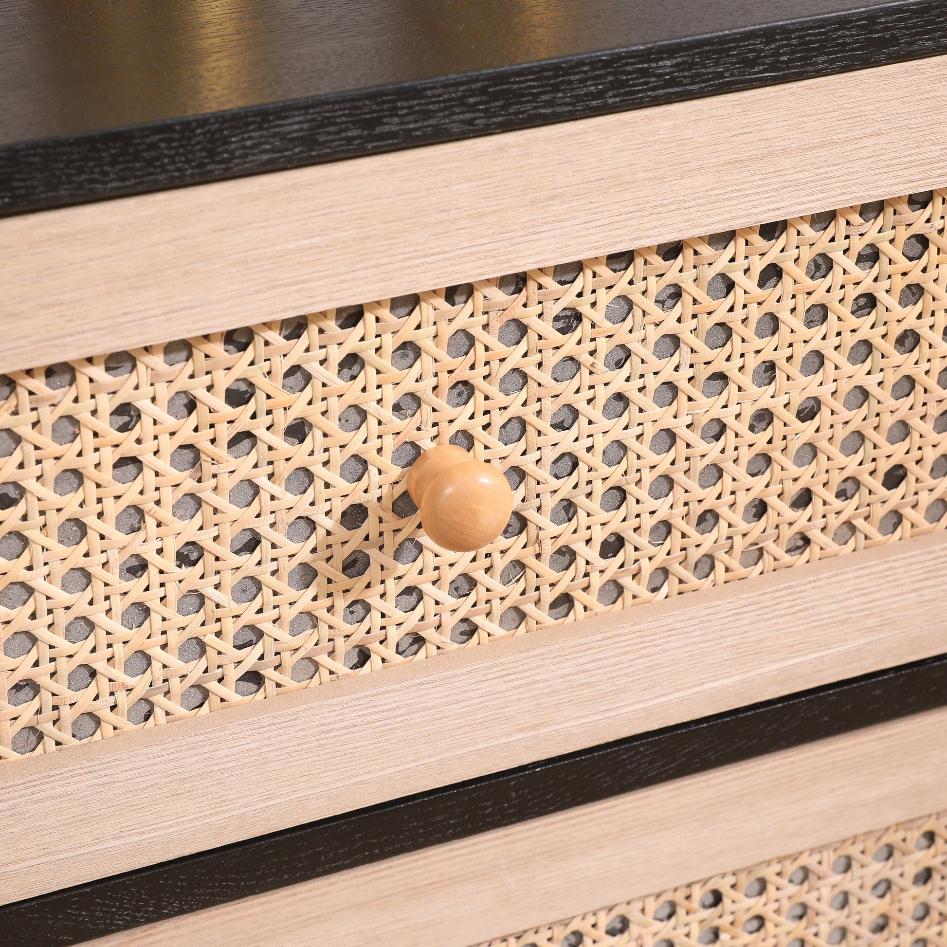 31.5 "3-Drawers Rattan Storage Cabinet Rattan Drawer,for Bedroom,Living Room,Natural drawer and black panel - Korvel