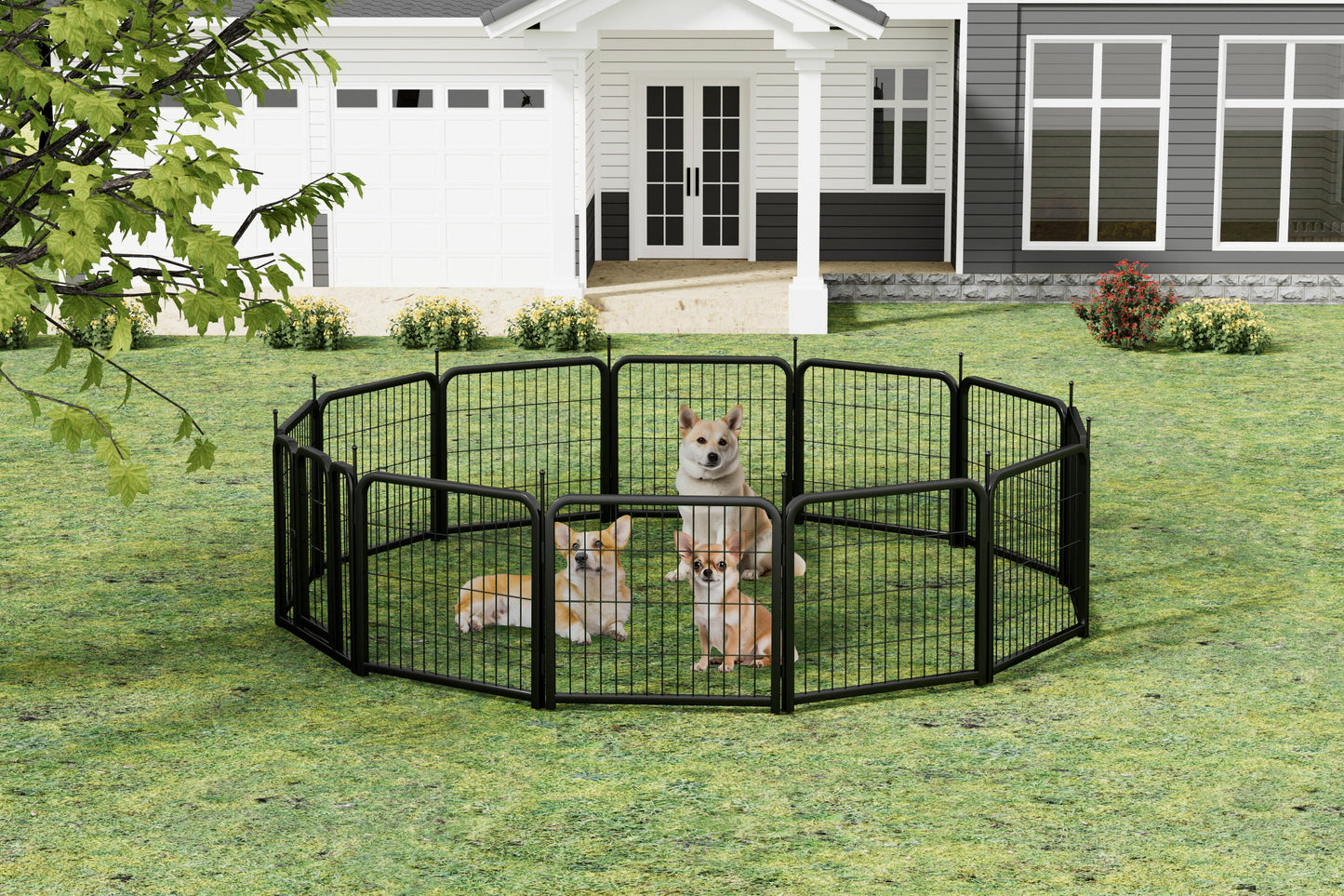 Parque para perros portátil de 12 piezas - Cerca interior/exterior de 24"
