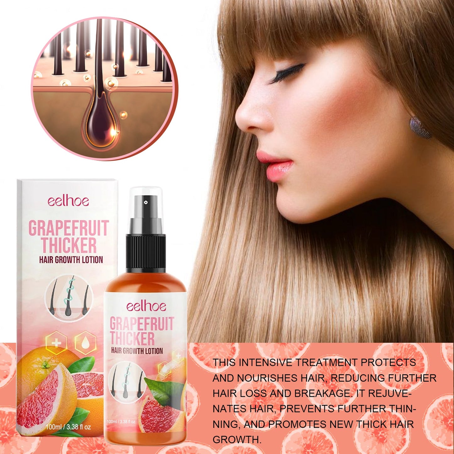 Grapefruit Hair Mist, Repair Damaged Hair Moisturizing And Thickening Hair Stabilization Spray - Korvel