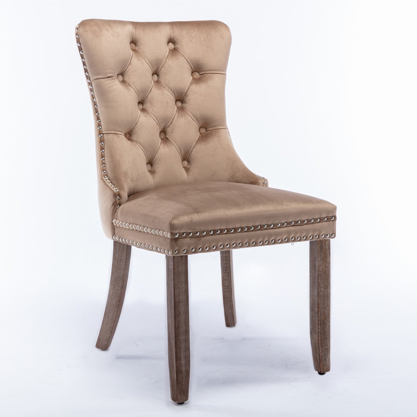 High-end Tufted Solid Wood Contemporary Velvet Upholstered Dining Chair with Wood Legs Nailhead Trim 2-Pcs Set Khaki - Korvel
