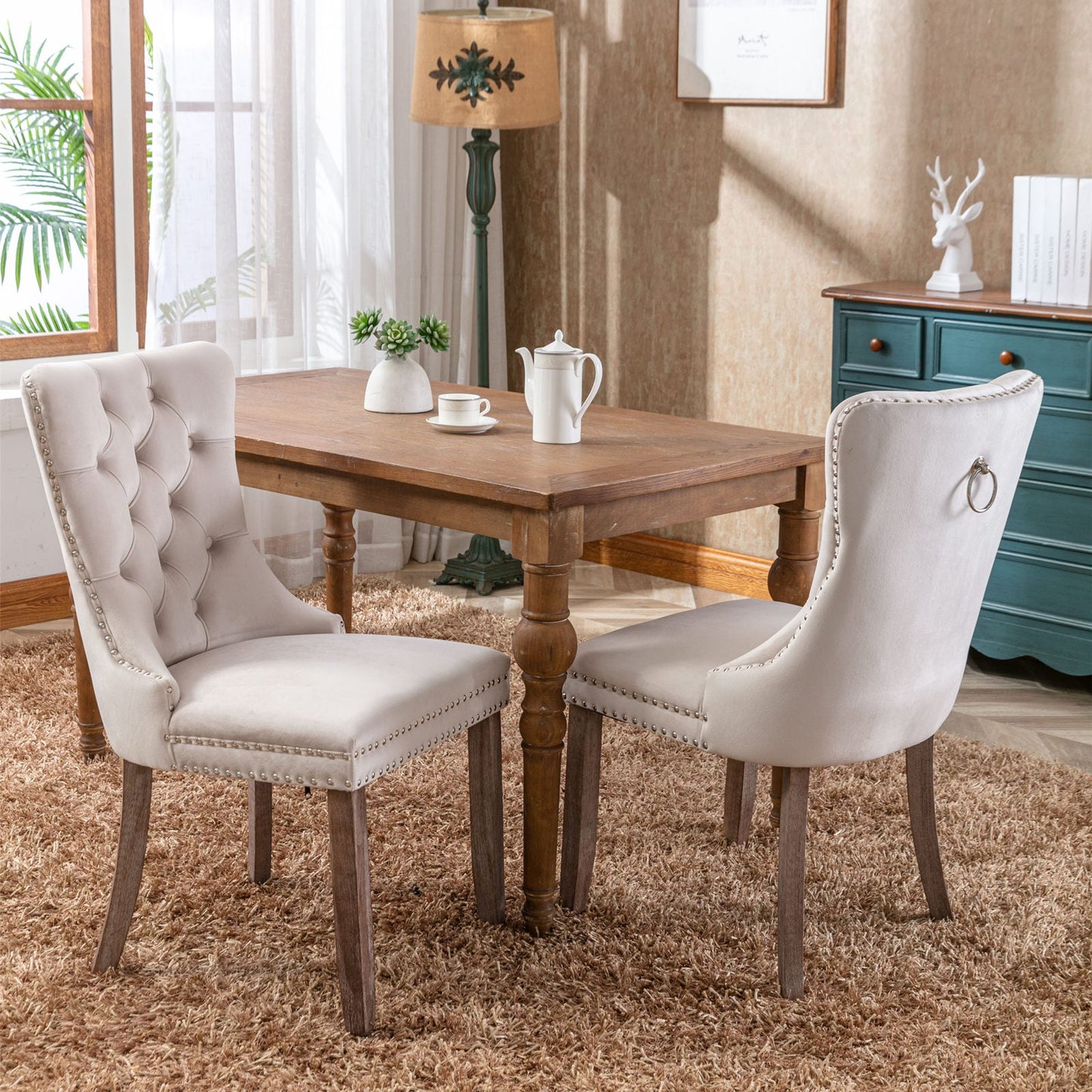 Nikki Collection Modern High-end Tufted Solid Wood Contemporary Velvet Upholstered Dining Chair 2-Pcs SetBeige - Korvel