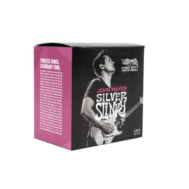 Ernie Ball John Mayer Silver Slinky Nickel Wound Electric Guitar Strings 3-Pack Tin - 10.5-47 Gauge - Korvel