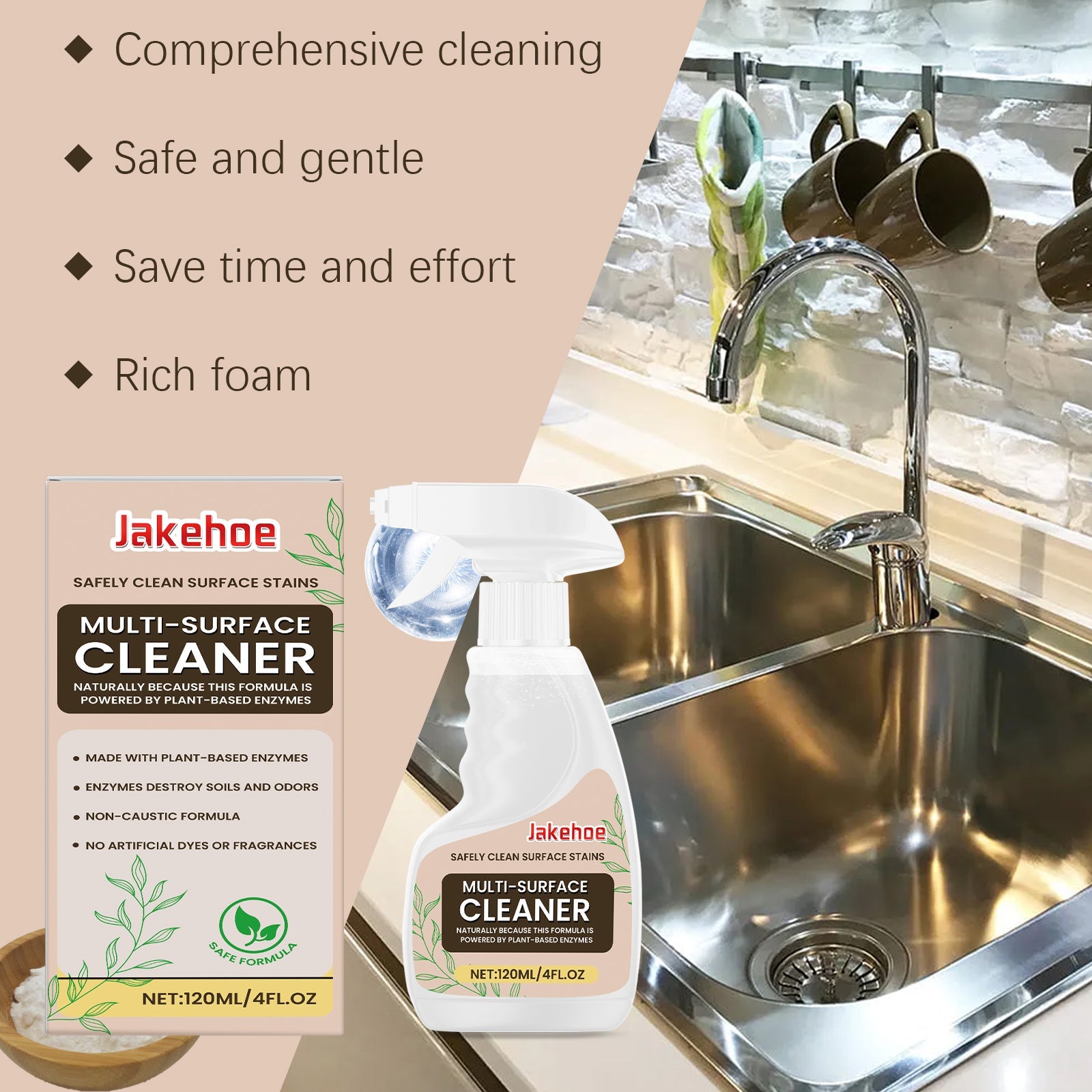 Multi-Surface Cleaner Kitchen Range Hood Sink Countertop Stain Removal Multi-Effect Cleaner - Korvel