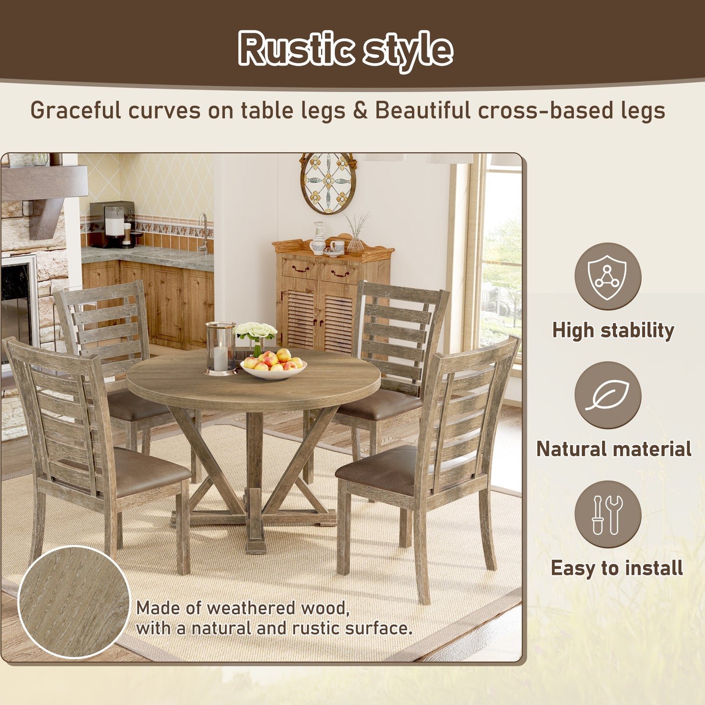 Set of 2 Modern Farmhouse Dining Chairs - Distressed Solid Wood