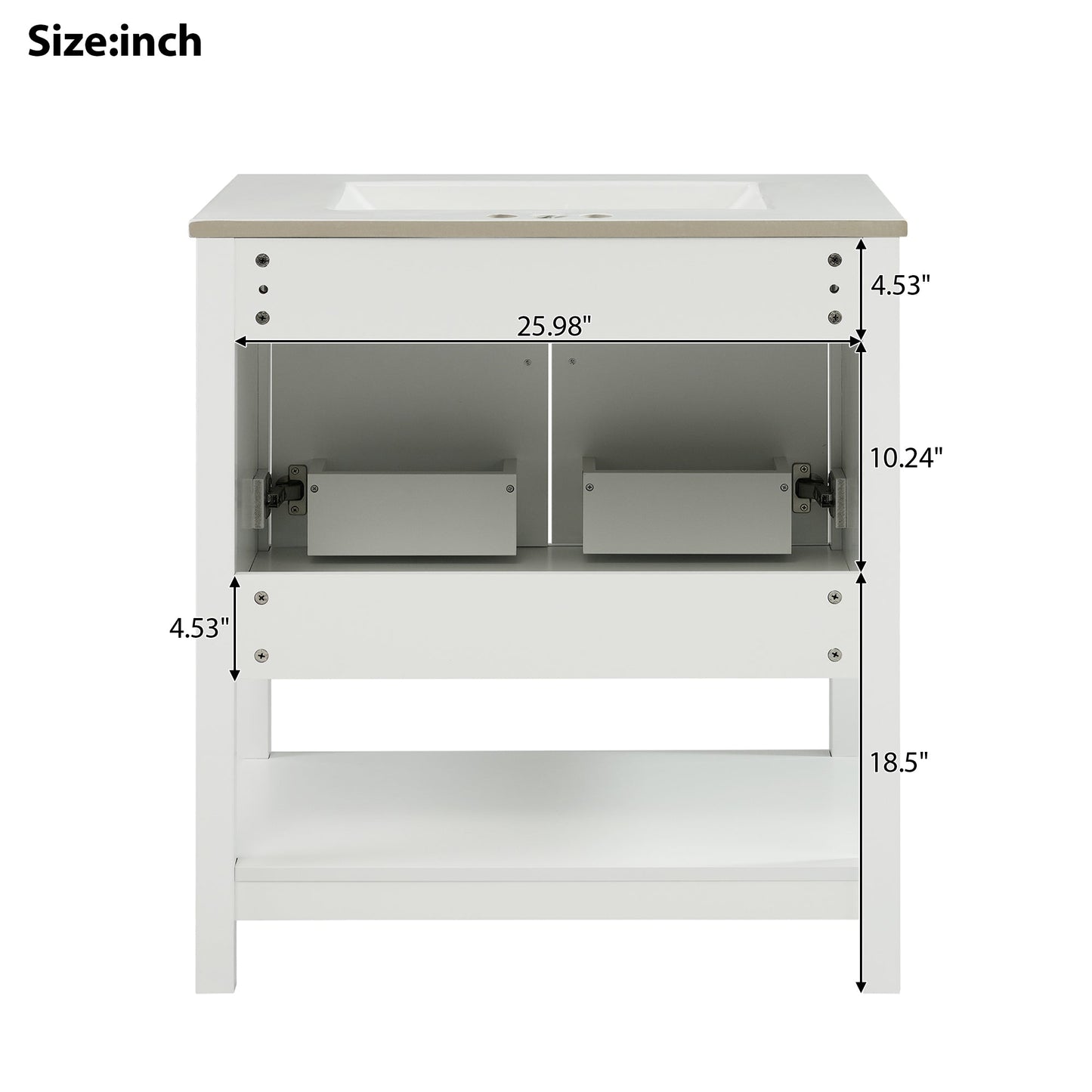 30-Inch White Bathroom Vanity with Ceramic Sink and Versatile Storage - Ideal for Small Bathrooms - Korvel
