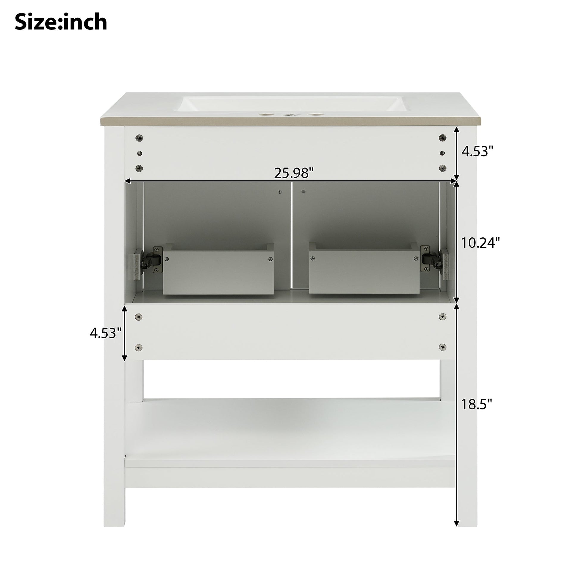 30-Inch White Bathroom Vanity with Ceramic Sink and Versatile Storage - Ideal for Small Bathrooms - Korvel