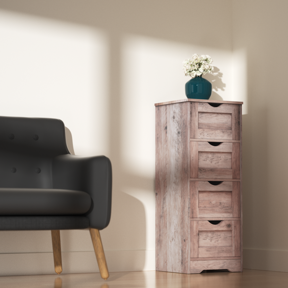 Floor Cabinet Wooden Storage Cabinet Home Office Living Room Bathroom Side Table Sturdy Modern 4 Drawers Grey - Korvel
